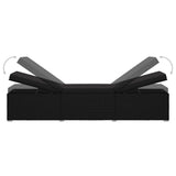 3 Piece Garden Sun Loungers with Tea Table Poly Rattan Black - Rear View