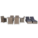 9 Piece Outdoor Dining Set Poly Rattan Brown - Front View