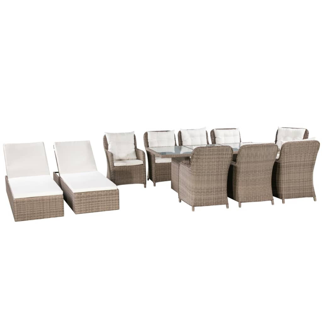 11 Piece Outdoor Dining Set Poly Rattan Brown