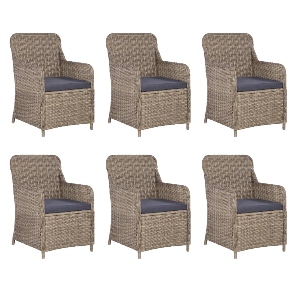 7 Piece Outdoor Dining Set with Cushions Poly Rattan Brown