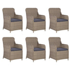 7 Piece Outdoor Dining Set with Cushions Poly Rattan Brown