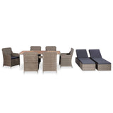 9 Piece Outdoor Dining Set Poly Rattan Brown - Front View