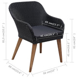 7 Piece Outdoor Dining Set with Cushions Poly Rattan Black - Close-Up Angle