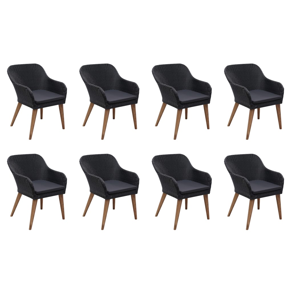 9 Piece Outdoor Dining Set with Cushions Poly Rattan Black