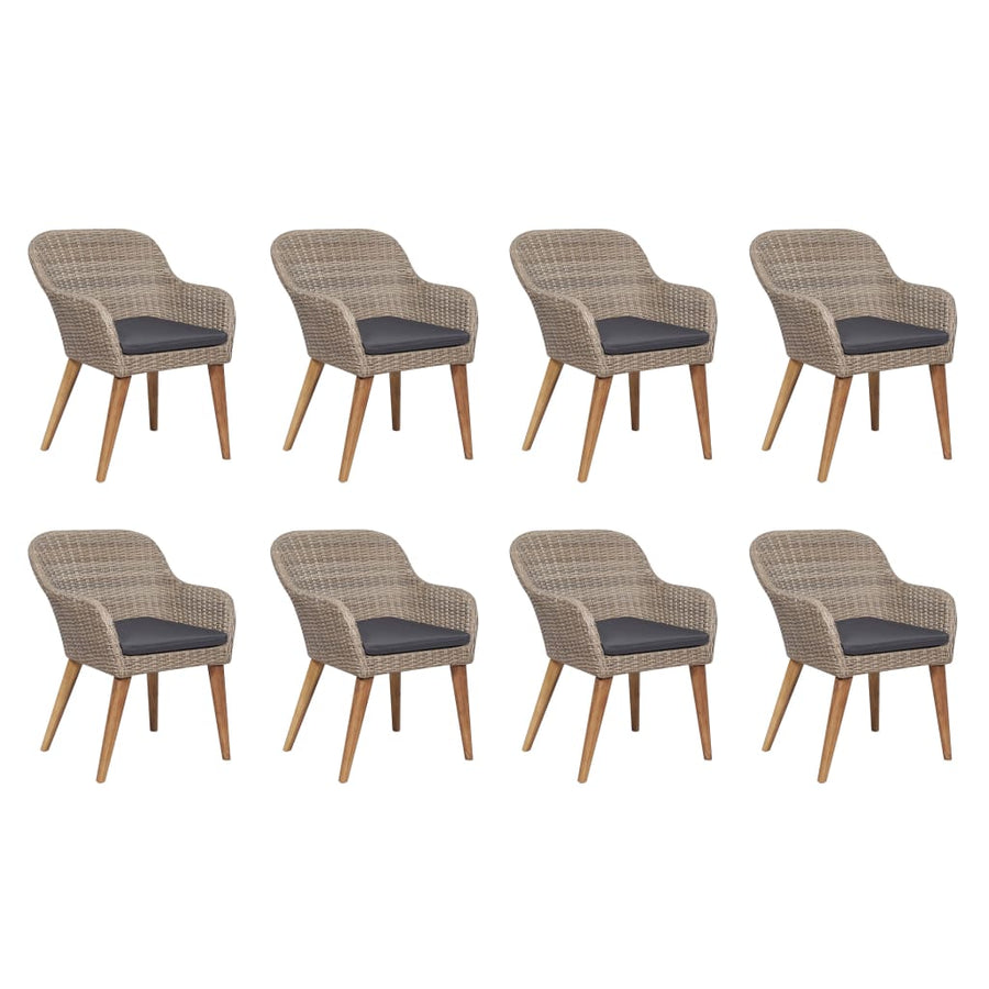9 Piece Outdoor Dining Set with Cushions Poly Rattan