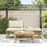 3 Piece Garden Lounge Set with Cream White Cushions Bamboo - Side View