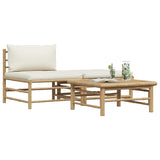 3 Piece Garden Lounge Set with Cream White Cushions Bamboo - Top-Down View