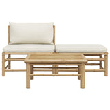 3 Piece Garden Lounge Set with Cream White Cushions Bamboo - 45-Degree Angle