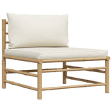 3 Piece Garden Lounge Set with Cream White Cushions Bamboo - Close-Up Angle