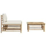 3 Piece Garden Lounge Set with Cream White Cushions Bamboo - Extra Image