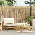 3 Piece Garden Lounge Set with Cream White Cushions Bamboo