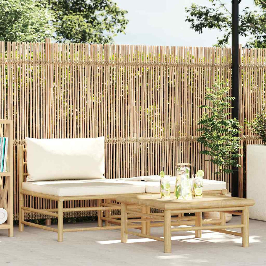 3 Piece Garden Lounge Set with Cream White Cushions Bamboo