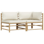 2 Piece Garden Lounge Set with Cream White Cushions Bamboo