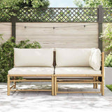 2 Piece Garden Lounge Set with Cream White Cushions Bamboo - Side View