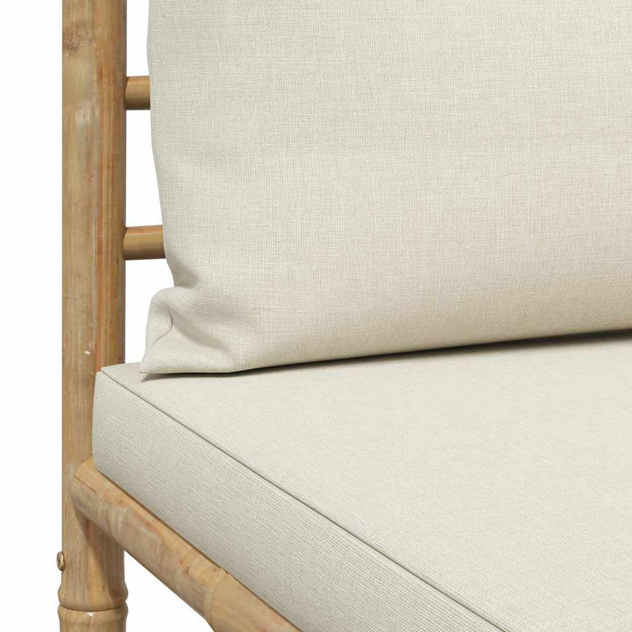 2 Piece Garden Lounge Set with Cream White Cushions Bamboo
