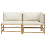 2 Piece Garden Lounge Set with Cream White Cushions Bamboo