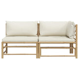 2 Piece Garden Lounge Set with Cream White Cushions Bamboo - Top-Down View