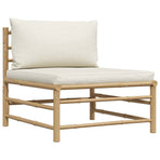 2 Piece Garden Lounge Set with Cream White Cushions Bamboo