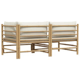 2 Piece Garden Lounge Set with Cream White Cushions Bamboo - Low Angle