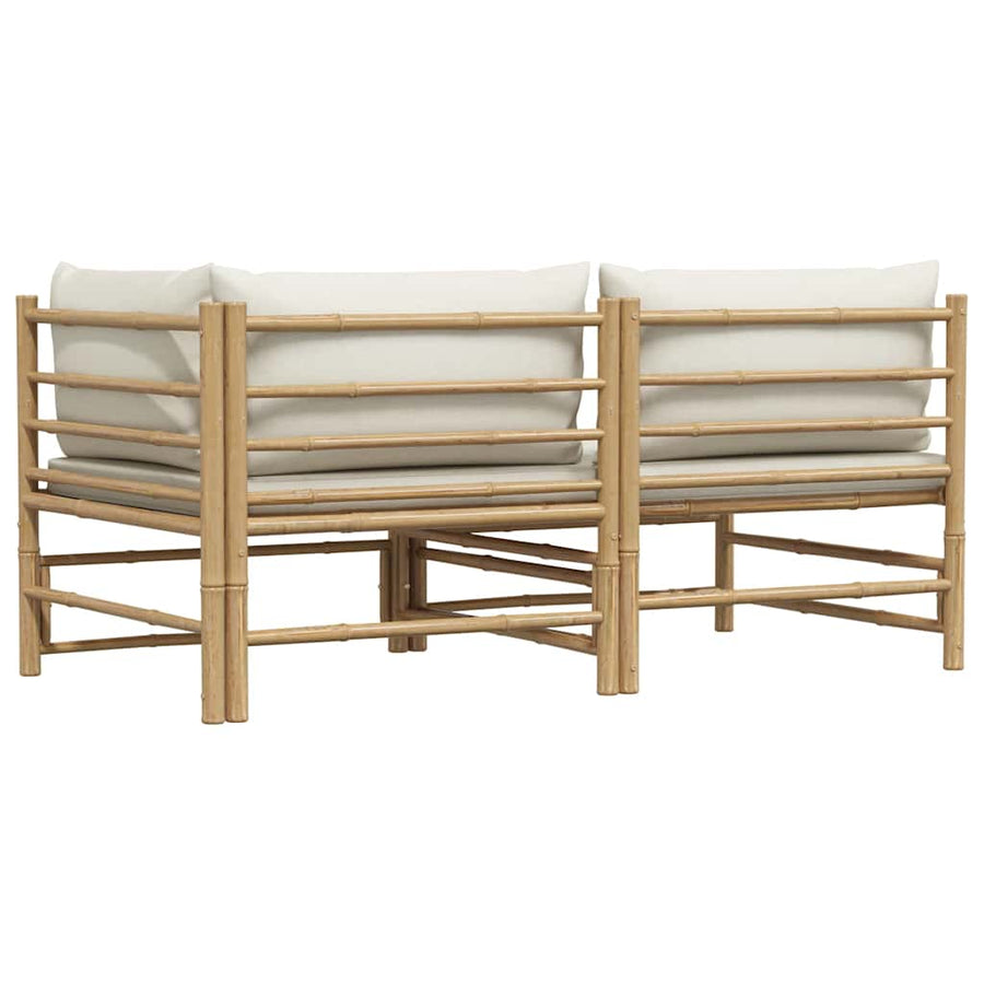 2 Piece Garden Lounge Set with Cream White Cushions Bamboo