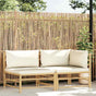 2 Piece Garden Lounge Set with Cream White Cushions Bamboo