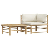 2 Piece Garden Lounge Set with Cream White Cushions Bamboo