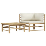 2 Piece Garden Lounge Set with Cream White Cushions Bamboo