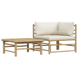 2 Piece Garden Lounge Set with Cream White Cushions Bamboo - Front View