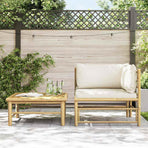 2 Piece Garden Lounge Set with Cream White Cushions Bamboo