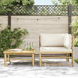 2 Piece Garden Lounge Set with Cream White Cushions Bamboo - Side View