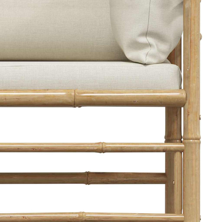 2 Piece Garden Lounge Set with Cream White Cushions Bamboo
