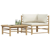 2 Piece Garden Lounge Set with Cream White Cushions Bamboo - Top-Down View
