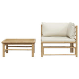 2 Piece Garden Lounge Set with Cream White Cushions Bamboo
