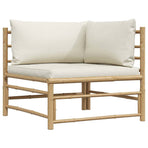 2 Piece Garden Lounge Set with Cream White Cushions Bamboo