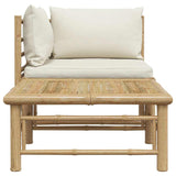 2 Piece Garden Lounge Set with Cream White Cushions Bamboo - Low Angle