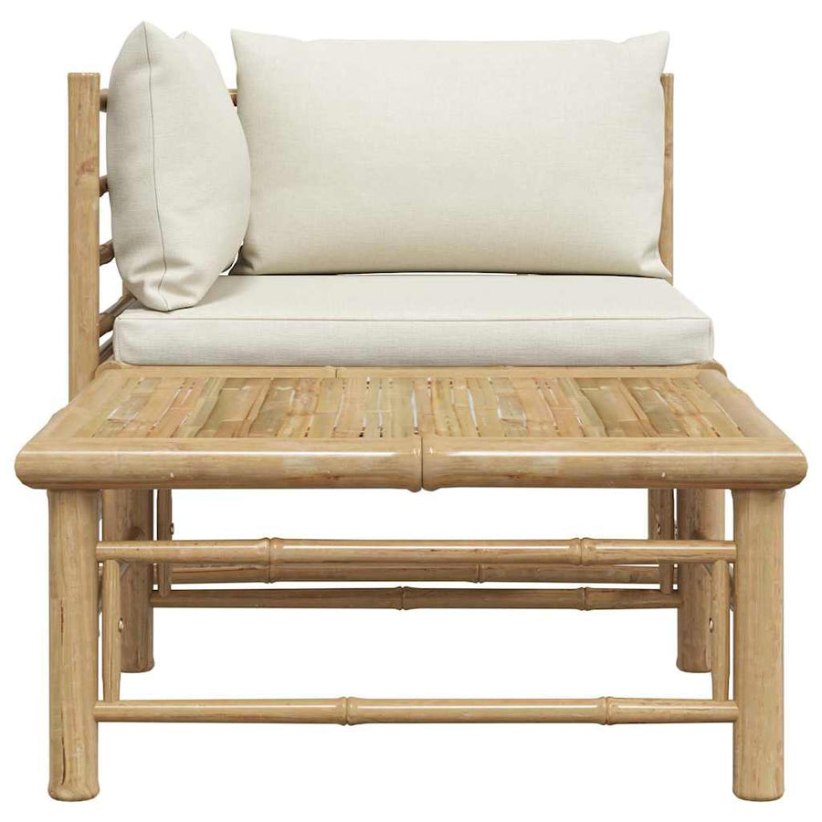 2 Piece Garden Lounge Set with Cream White Cushions Bamboo