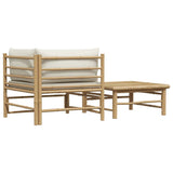 2 Piece Garden Lounge Set with Cream White Cushions Bamboo