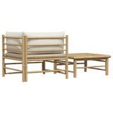 2 Piece Garden Lounge Set with Cream White Cushions Bamboo - Extra Image