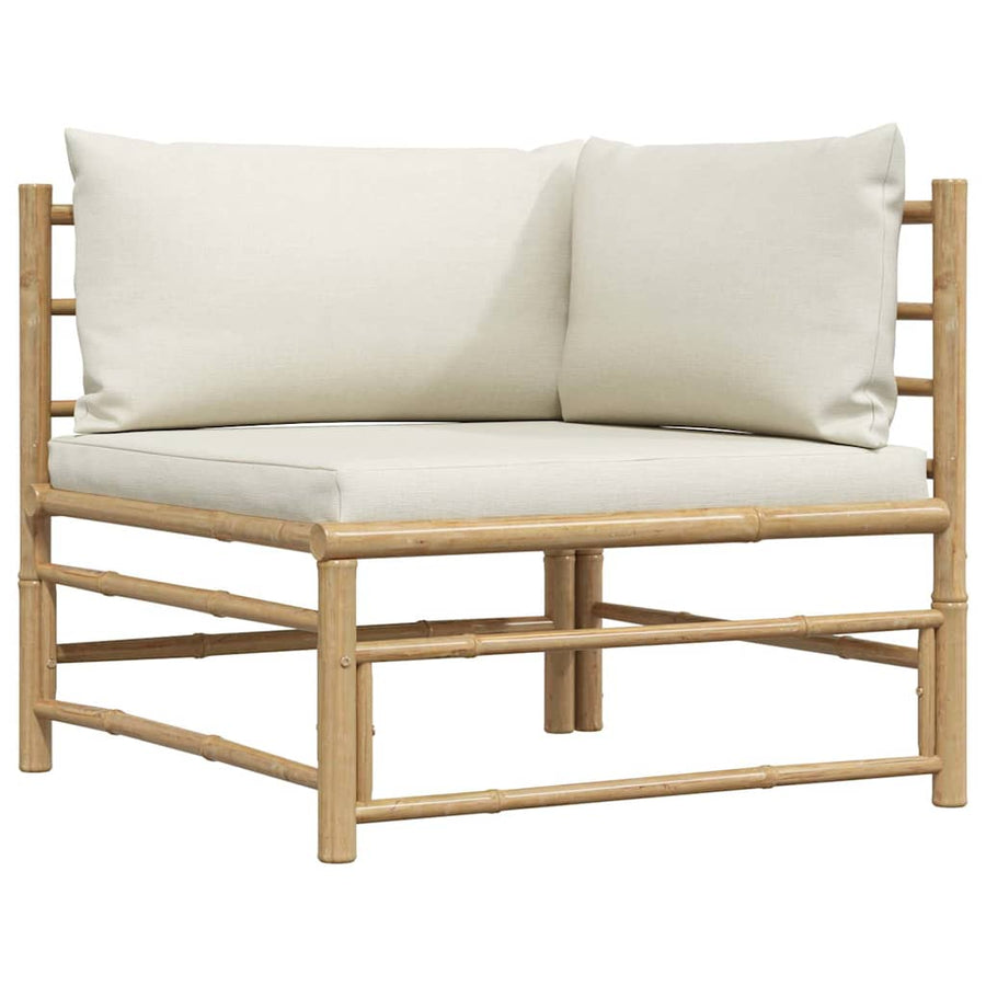 Garden Corner Sofa with Cream White Cushions Bamboo