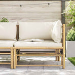 Garden Corner Sofa with Cream White Cushions Bamboo