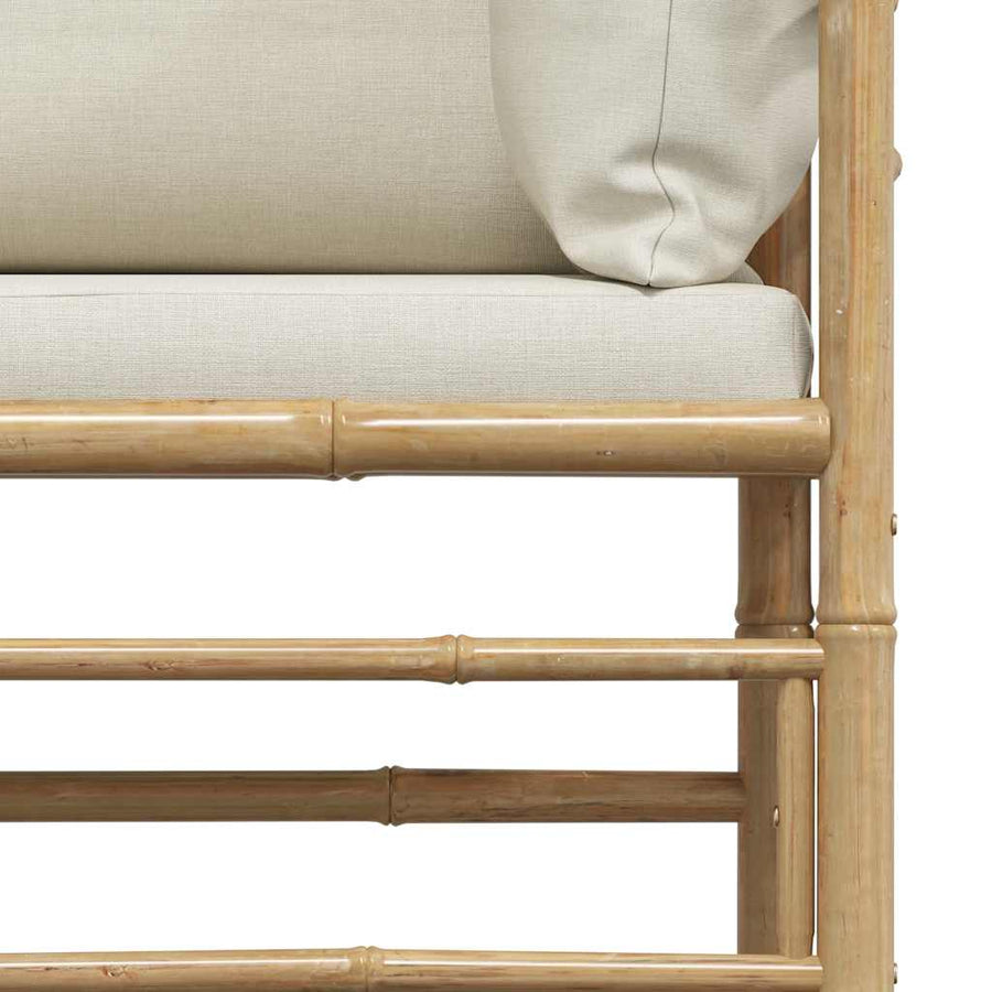 Garden Corner Sofa with Cream White Cushions Bamboo
