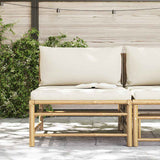 Garden Middle Sofa with Cream White Cushions Bamboo - Side View