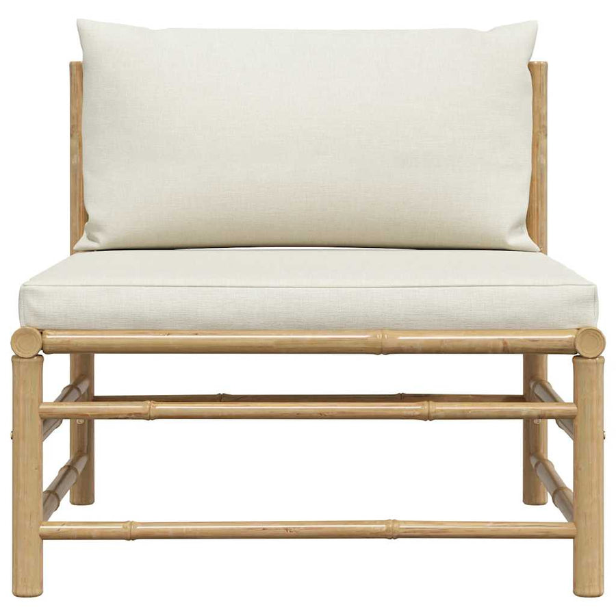 Garden Middle Sofa with Cream White Cushions Bamboo