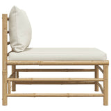 Garden Middle Sofa with Cream White Cushions Bamboo - 45-Degree Angle