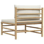 Garden Middle Sofa with Cream White Cushions Bamboo