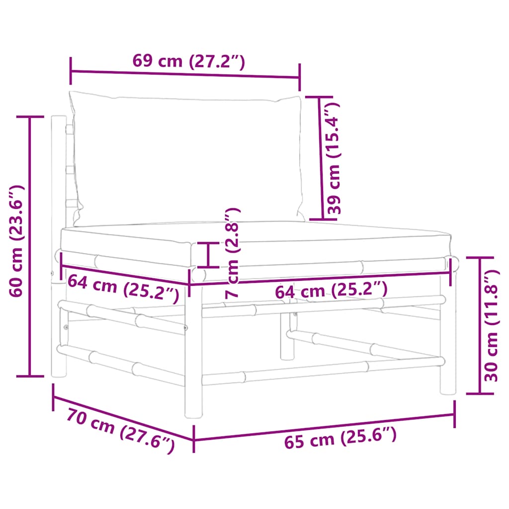 Garden Middle Sofa with Cream White Cushions Bamboo