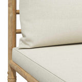 Garden Middle Sofa with Cream White Cushions Bamboo