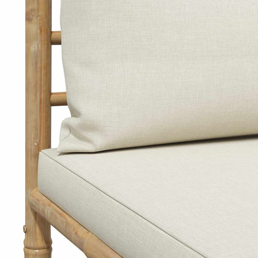 Garden Middle Sofa with Cream White Cushions Bamboo