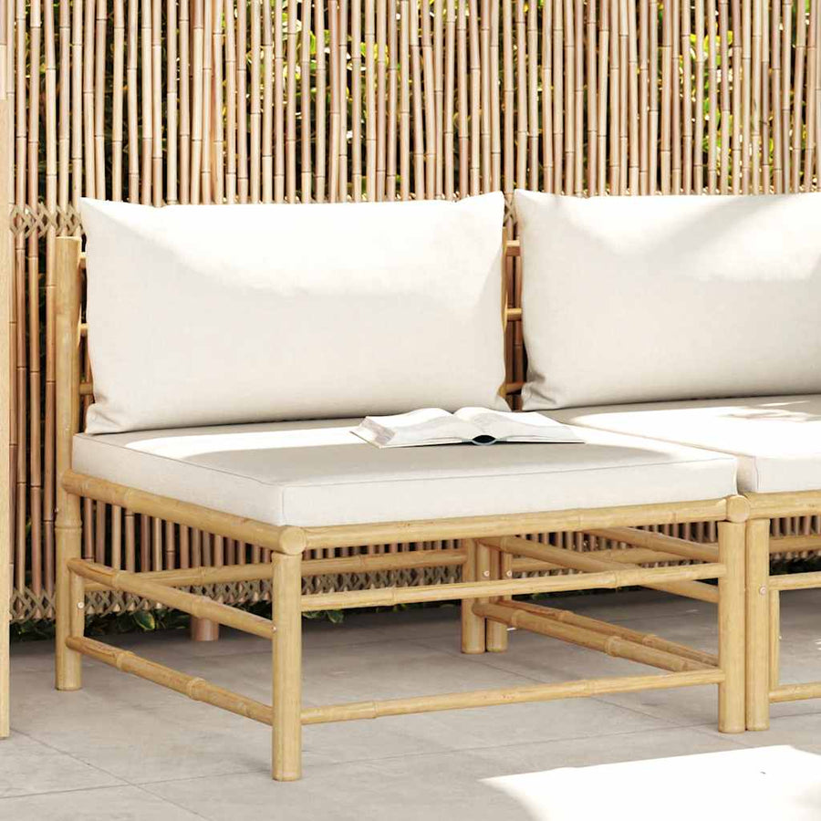 Garden Middle Sofa with Cream White Cushions Bamboo