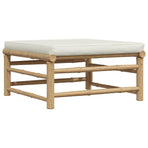 Garden Footrest with Cream White Cushion Bamboo